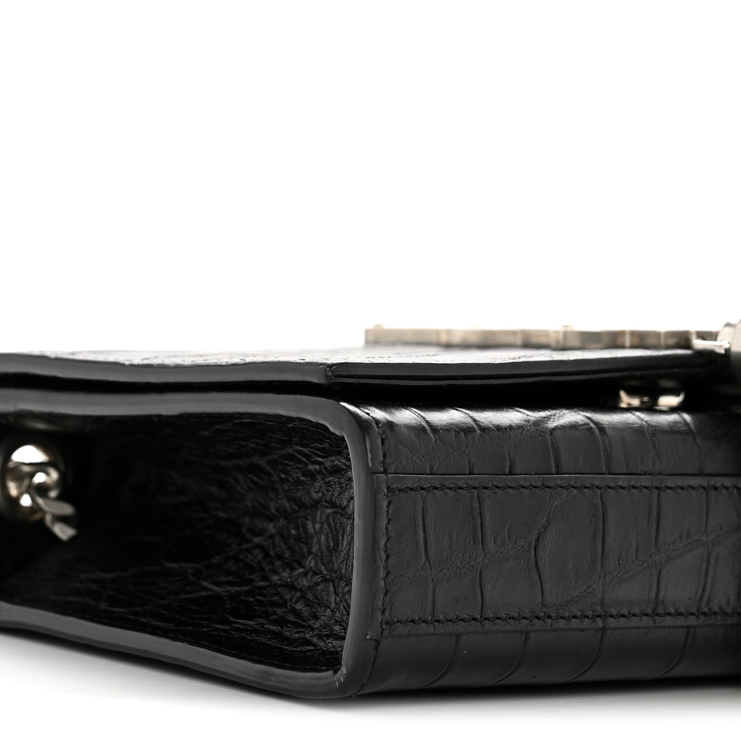 Calfskin Crocodile Embossed Small Classic Monogram Kate Tassel Satchel Black