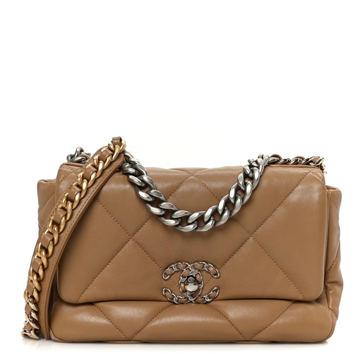 Lambskin Quilted Medium CHNL 19 Flap Dark Beige