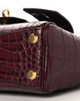 Calfskin Crocodile Embossed Mini Bel Air Carry All Bag Dark Burgundy