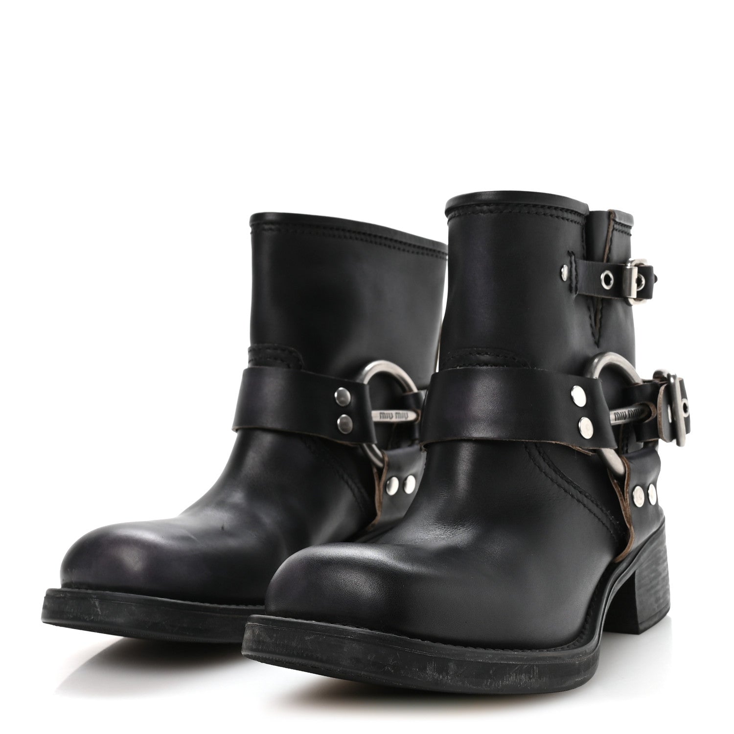 Calfskin Harness Enigneer Boots 37 Black