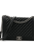 Calfskin Quilted Large Boy Flap Black