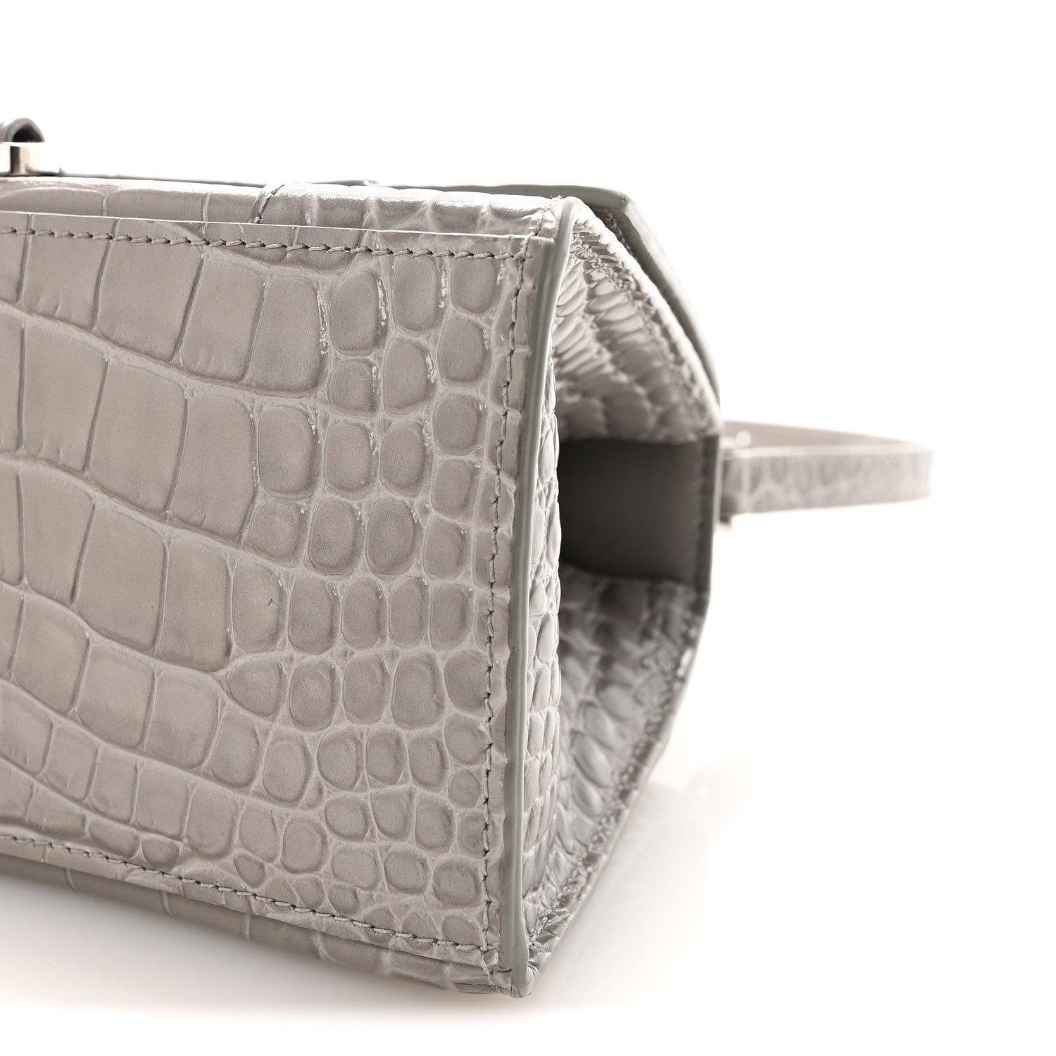 Shiny Calfskin Crocodile Embossed Small Hourglass Top Handle Bag BLCG Grey