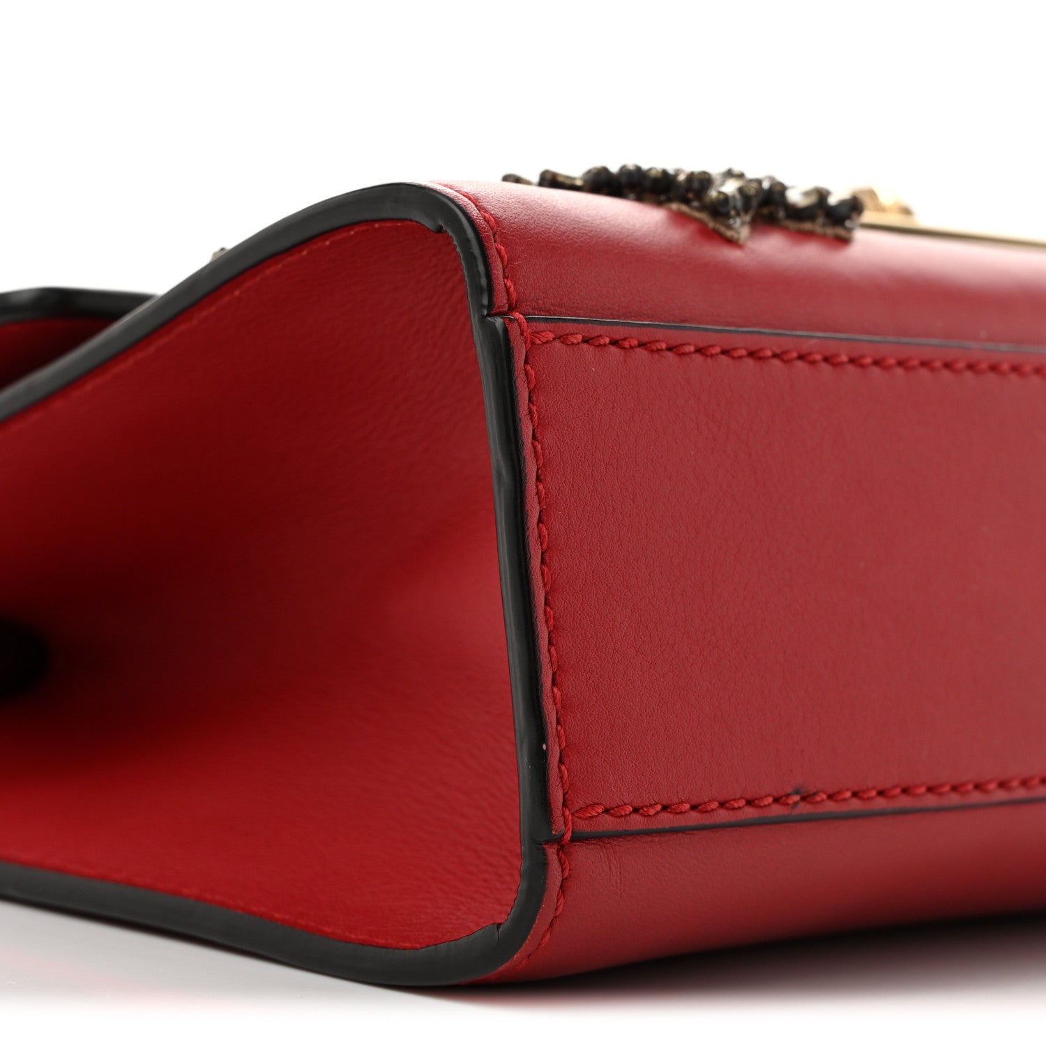 Calfskin Crystal Star Embroidered Small Padlock Shoulder Bag Hibiscus Red
