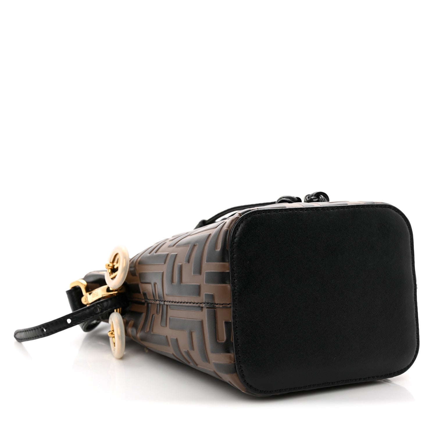 Vitello Liberty F is FNDI Bi-Color FF 1974 Embossed Mini Mon Tresor Bucket Bag Maya Black