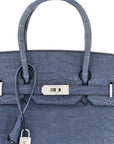 Matte Porosus Crocodile 18K White Gold Diamond Birkin 35 Bleu Brighton