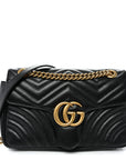 Calfskin Matelasse Small GG Marmont Shoulder Bag Black