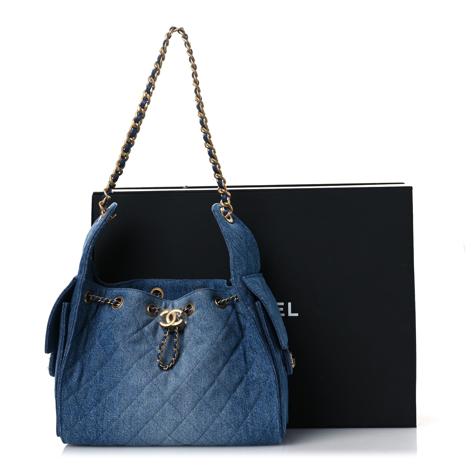 Washed Denim Quilted Small CHNL 25 Handbag Blue