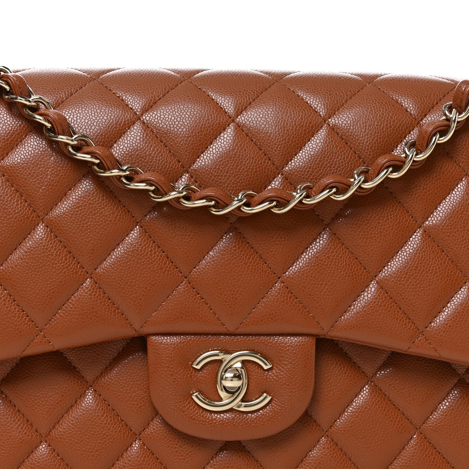 Caviar Quilted Jumbo Double Flap Light Brown