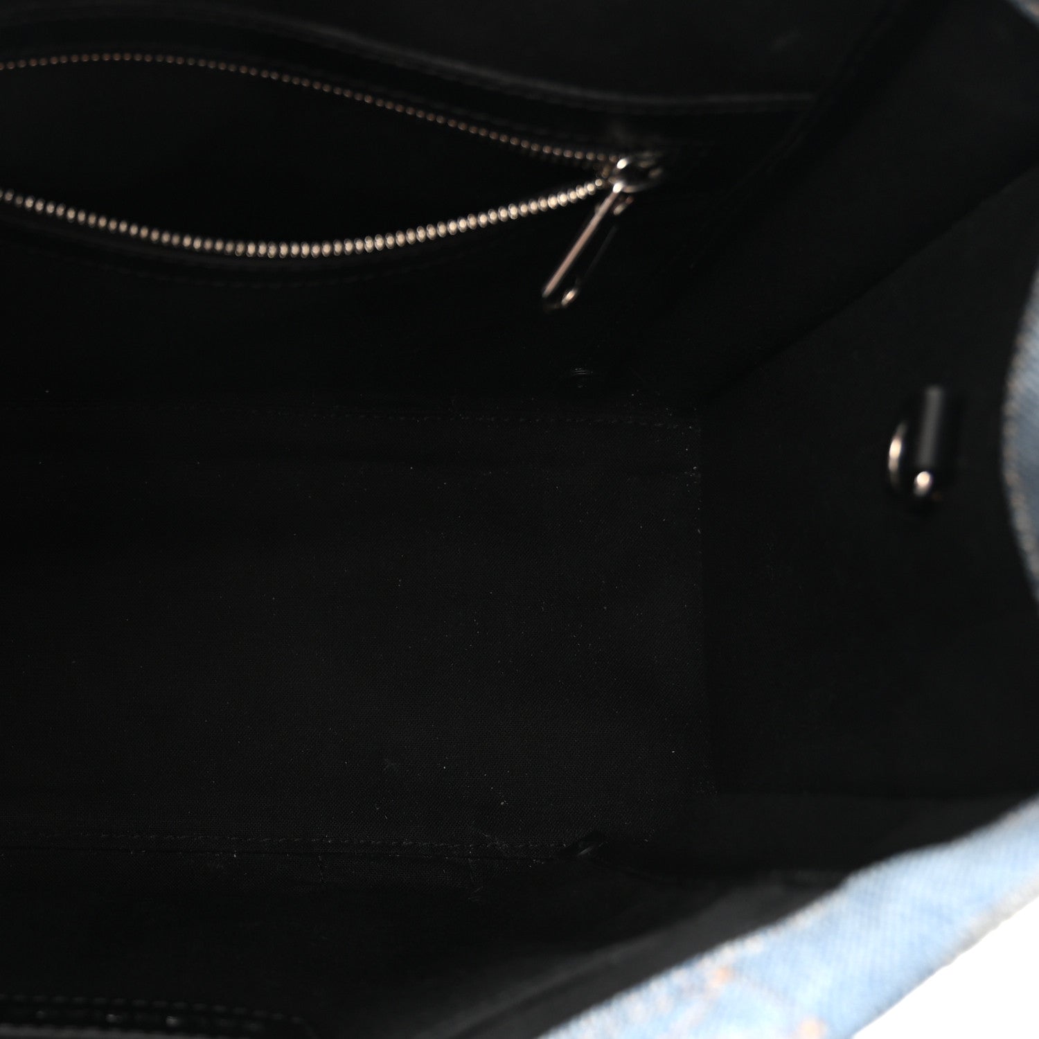 Washed Frayed Denim Logo Small Hardware Tote Blue