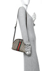 GG Supreme Monogram Textured Dollar Calfskin Web Small Ophidia Dome Shoulder Bag Beige Ebony New Acero