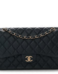 Metallic Caviar Quilted Jumbo Double Flap Dark Blue