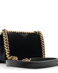 Velvet Chevron Quilted Small Boy Flap Black