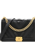 Calfskin Caviar Suede Chevron New Medium Boy Flap Black