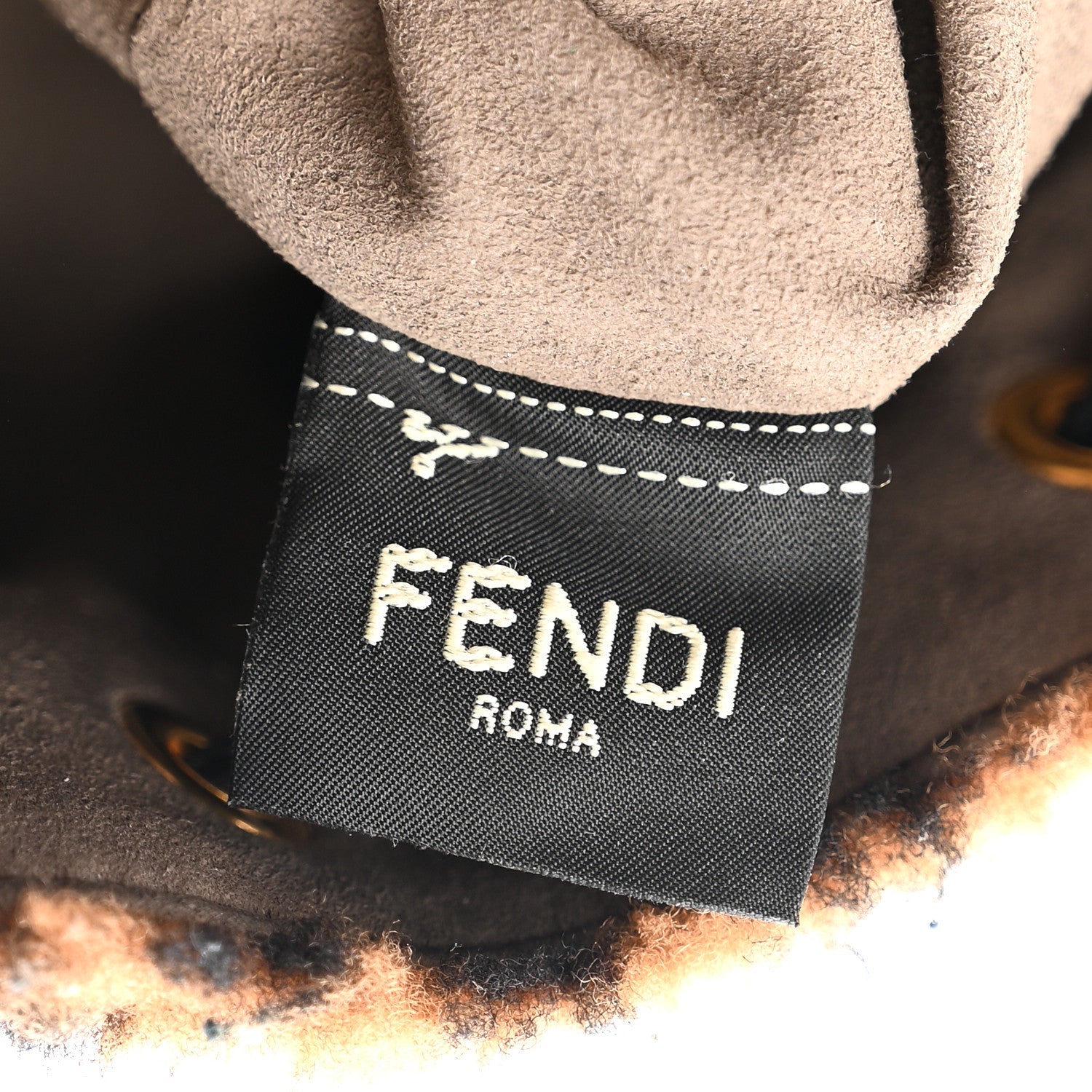 Shearling Vitello Dolce F is FNDI Macro FF 1974 Mini Mon Tresor Bucket Bag Tobacco Black