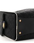 Braided Raffia Calfskin Small CHNL 25 Handbag Black White