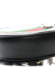 Grained Calfskin Web Mini Ophidia Round Shoulder Bag Black