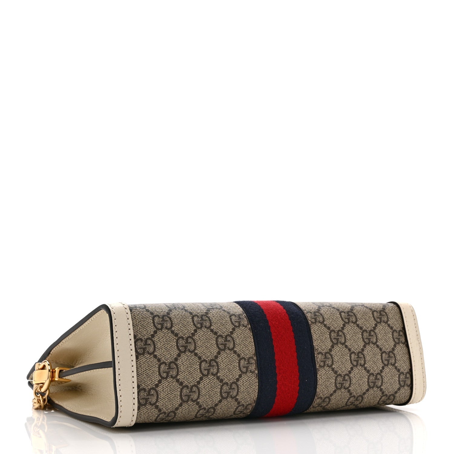 GG Supreme Monogram Textured Calfskin Web Small Ophidia Chain Shoulder Bag Beige Ebony Mystic White