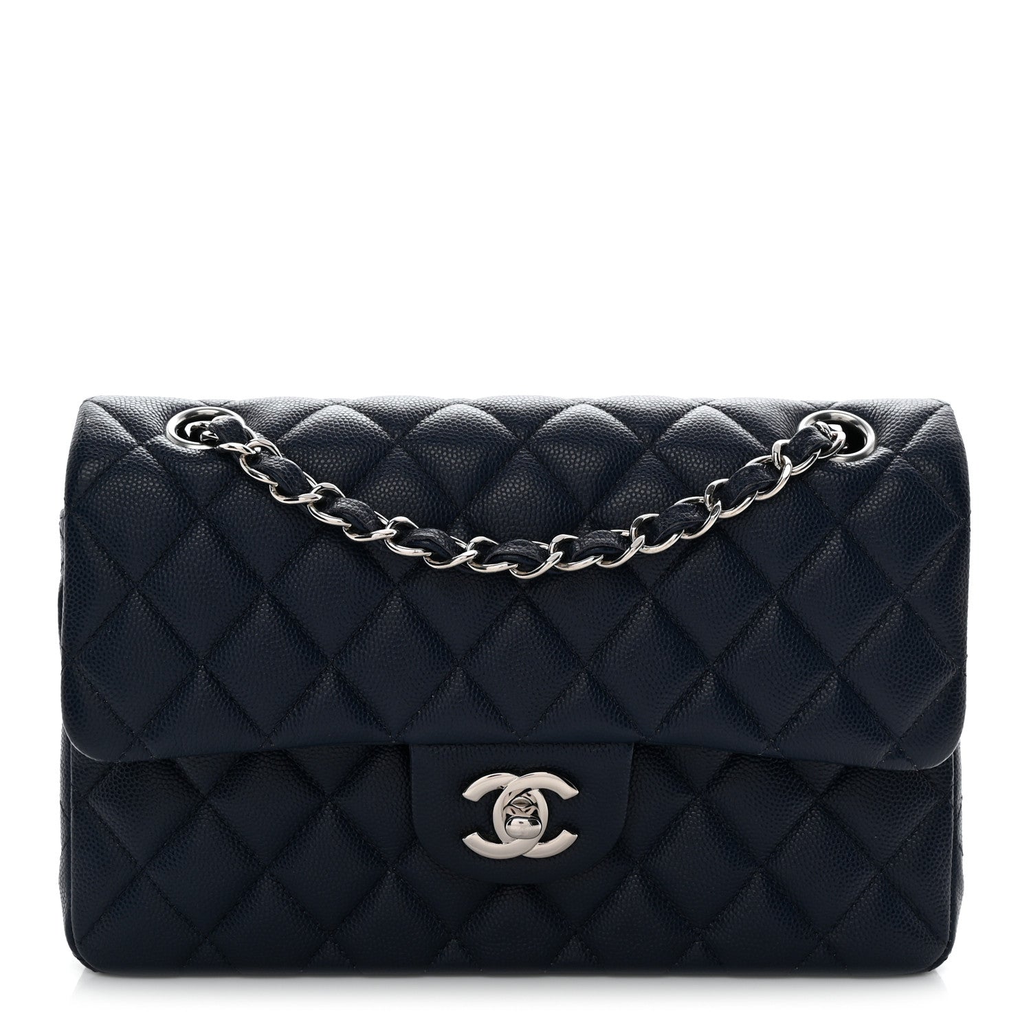 Caviar Quilted Small Double Flap Blue