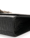 Calfskin Crocodile Embossed Medium Classic Monogram Kate Tassel Satchel Black