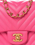 Lambskin Chevron Quilted Mini Square Flap  Pink