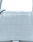 Shiny Calfskin Crocodile Embossed Small Hourglass Top Handle Bag Blue Grey