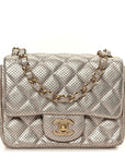 Metallic Lambskin Perforated Mini Square Flap Light Pink