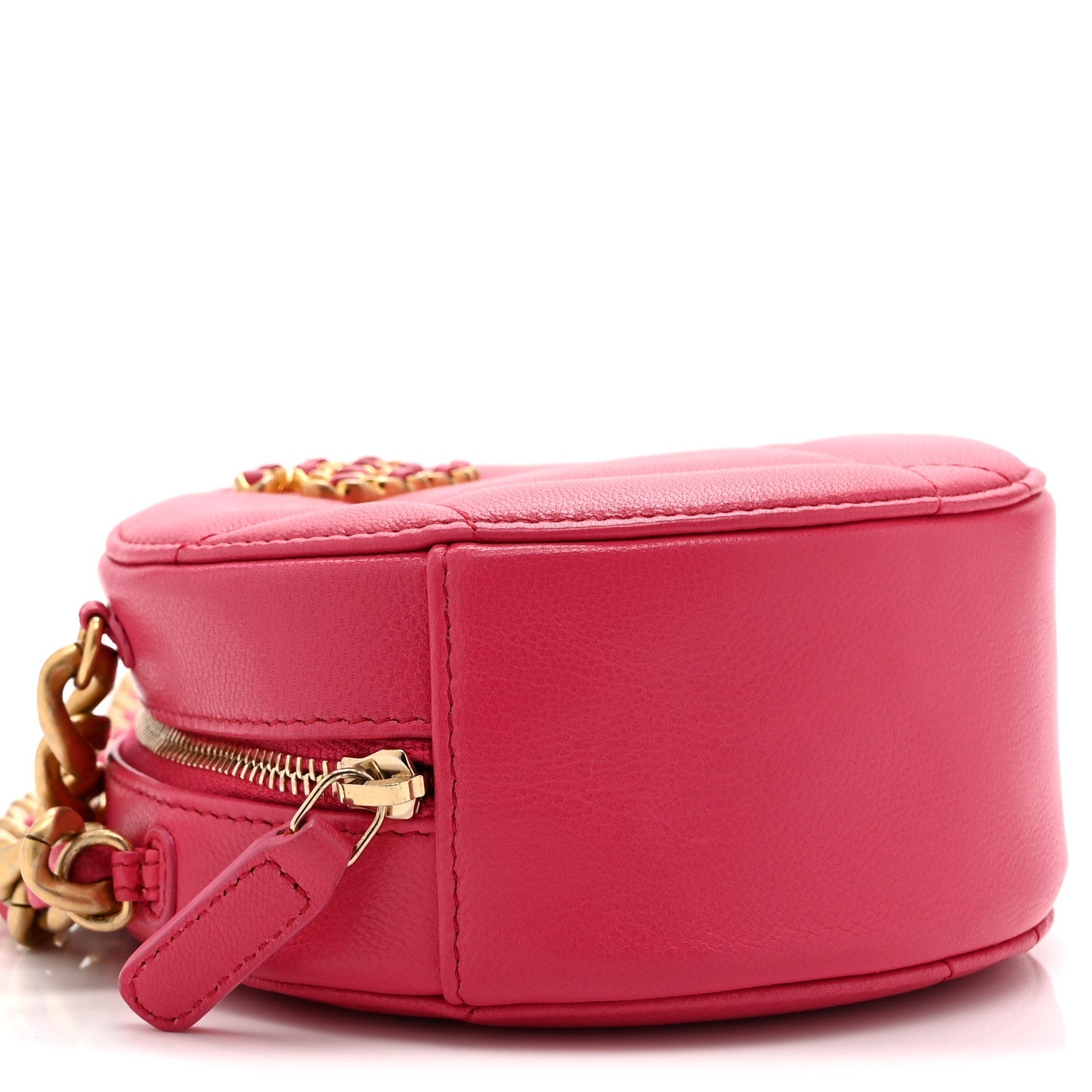Lambskin Quilted CHNL 19 Round Clutch With Chain Pink