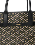 Coated Canvas Calfskin La Greca Signature Tote Bag Black Khaki