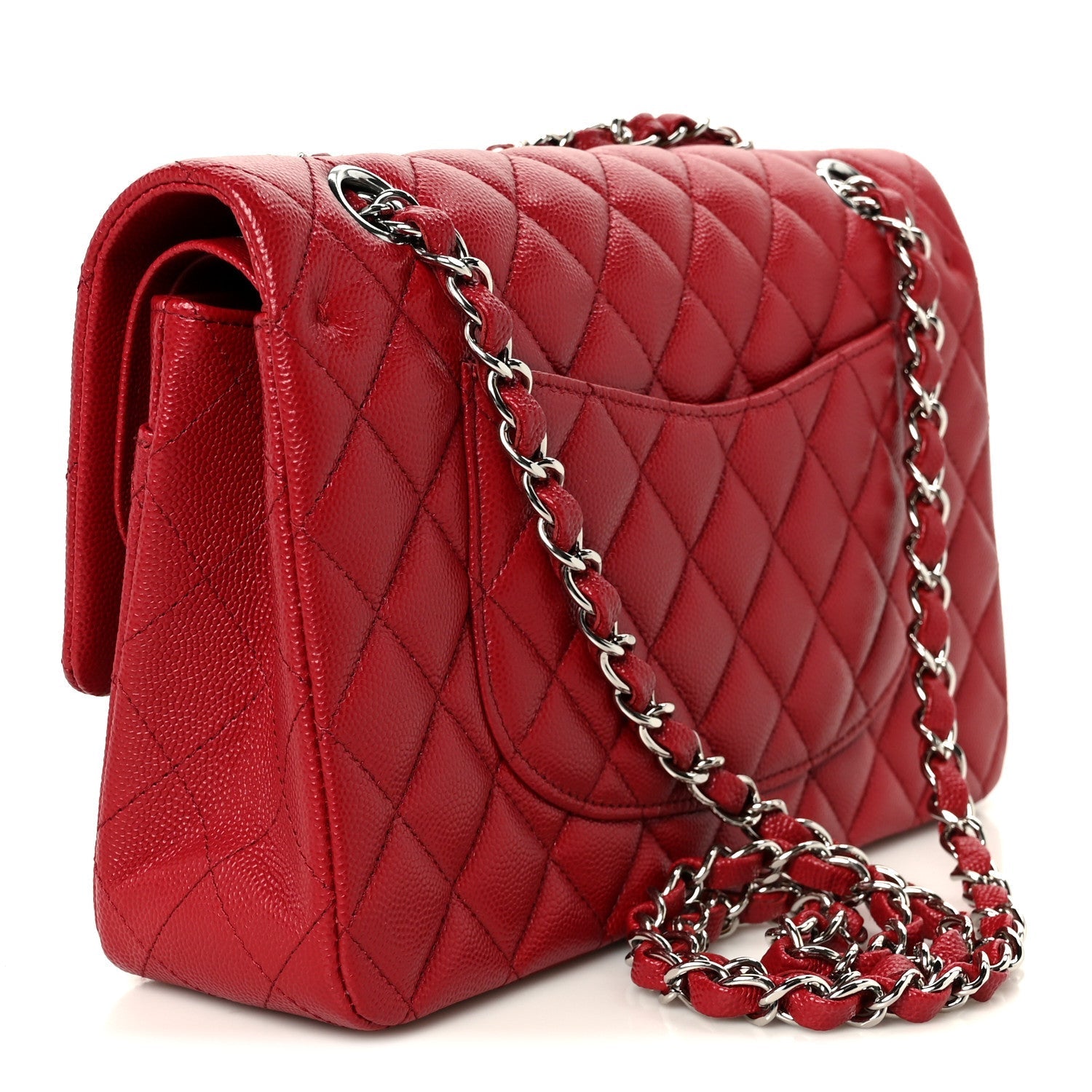 Caviar Quilted Medium Double Flap Red