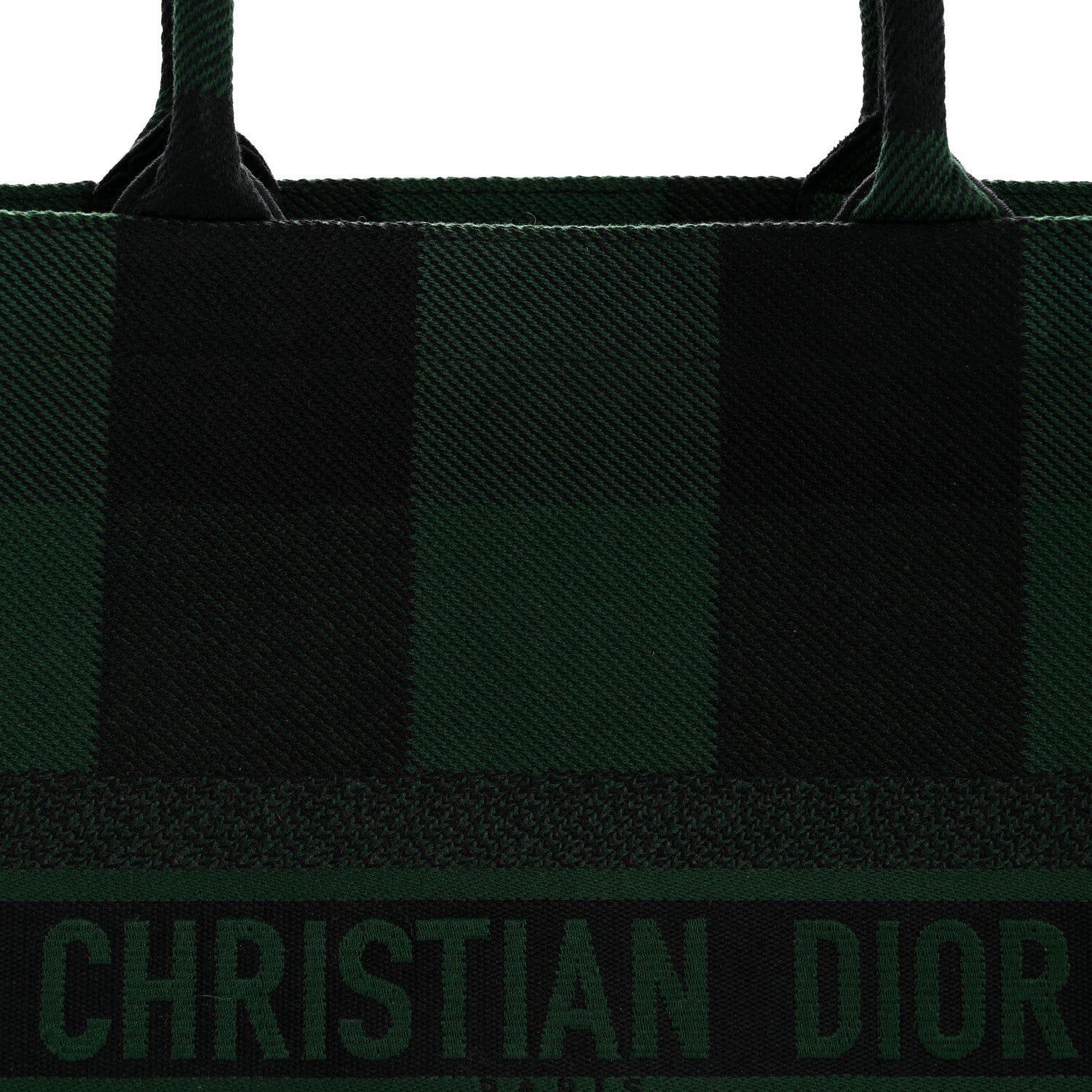 Canvas Embroidered Checkered Book Tote Black Green