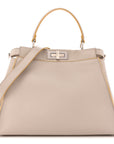 Vitello Seta Burro Medium Peekaboo Iconic Satchel Grigio Polvere Mattone