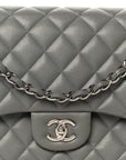 Caviar Quilted Jumbo Double Flap Grey