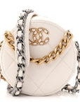 Shiny Goatskin Quilted CHNL 19 Round Clutch With Chain White