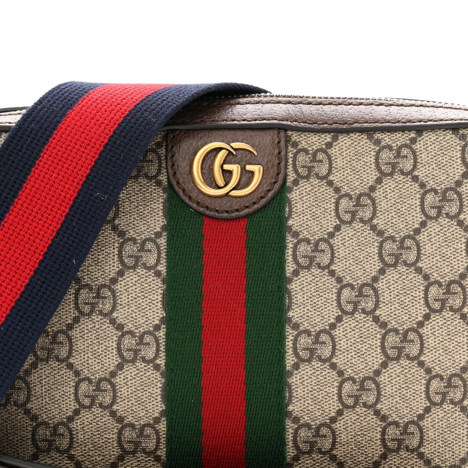 GG Supreme Monogram Textured Dollar Calfskin Web Ophidia Wristlet Shoulder Bag Beige Ebony New Acero