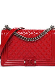 Patent Calfskin New Medium Plexiglass Boy Flap Red