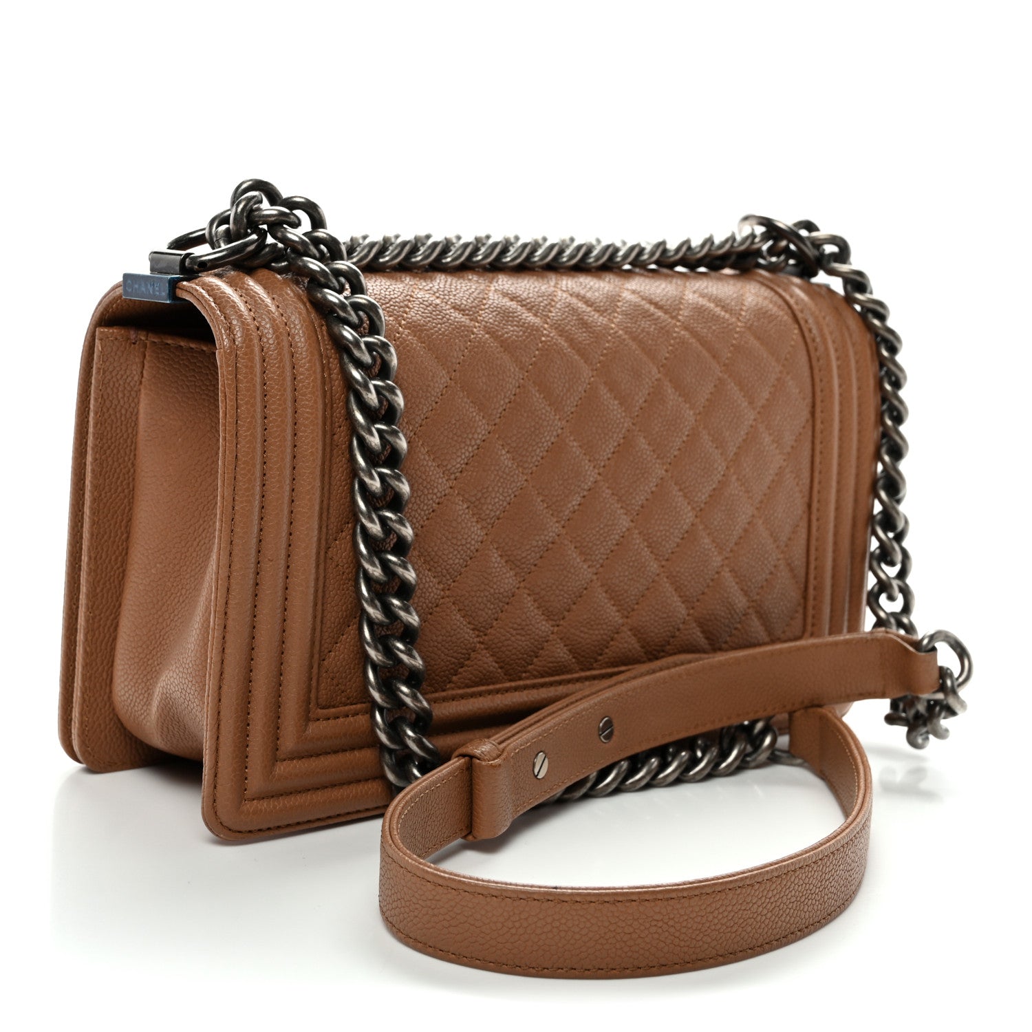 Caviar Quilted Medium Boy Flap Light Brown