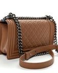 Caviar Quilted Medium Boy Flap Light Brown