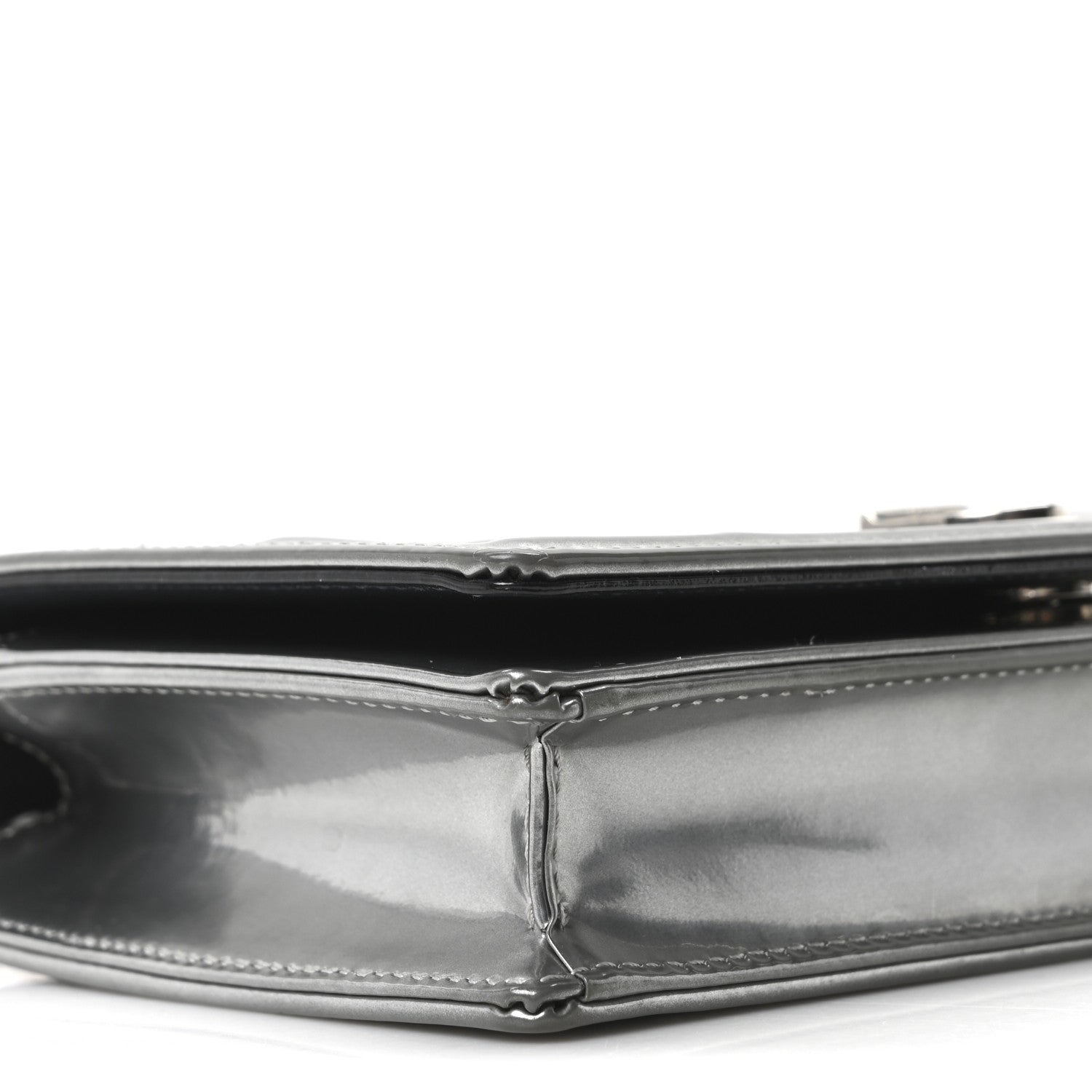 Metallic Patent Micro-Cannage D1ORama Wallet on Chain Pouch Silver