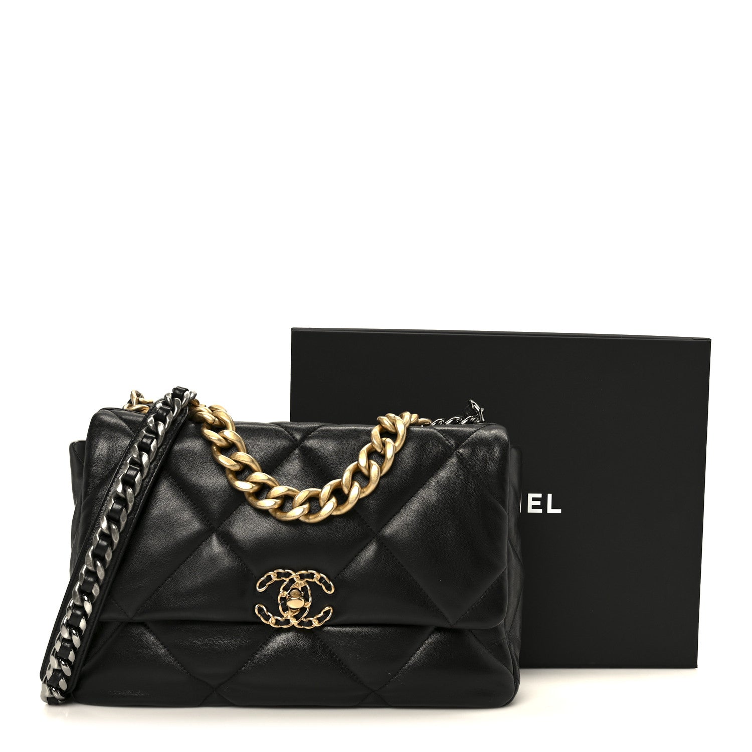 Lambskin Quilted Large CHNL 19 Flap Black