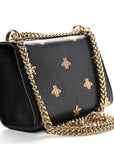 Grained Calfskin Bee Star Small Padlock Shoulder Bag Black