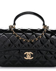Patent Quilted Mini Top Handle Rectangular Flap Black