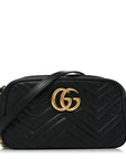 Calfskin Matelasse Small GG Marmont Chain Shoulder Bag Black