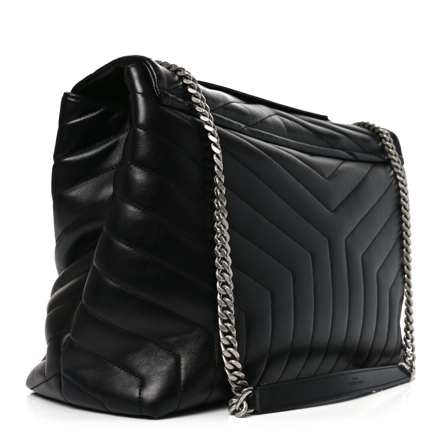 Calfskin Y Quilted Monogram Large Loulou Chain Satchel Black