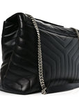 Calfskin Y Quilted Monogram Large Loulou Chain Satchel Black