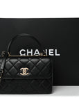 Lambskin Quilted Small Trendy CC Dual Handle Flap Bag Black