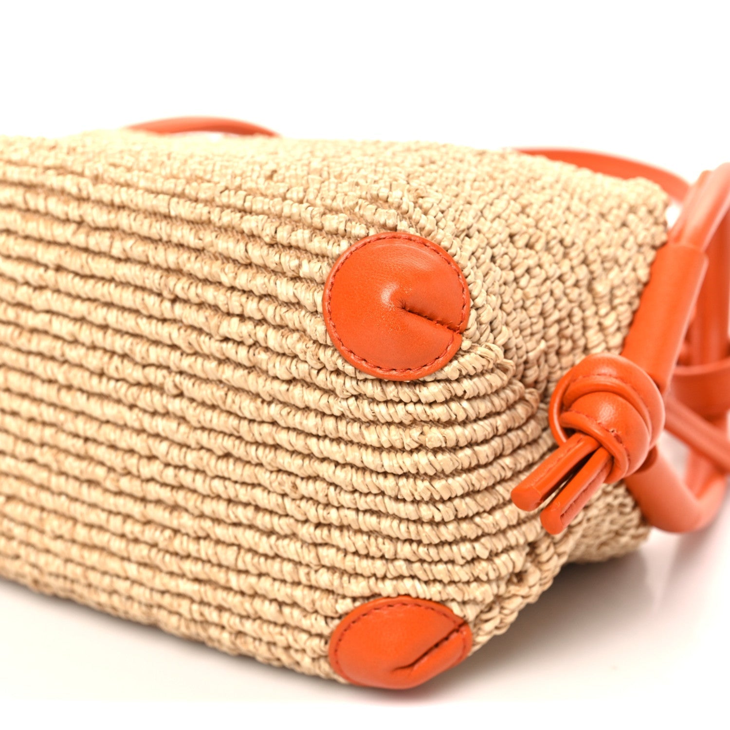 Raffia Calfskin Small Loop Top Handle Natural Burned Orange