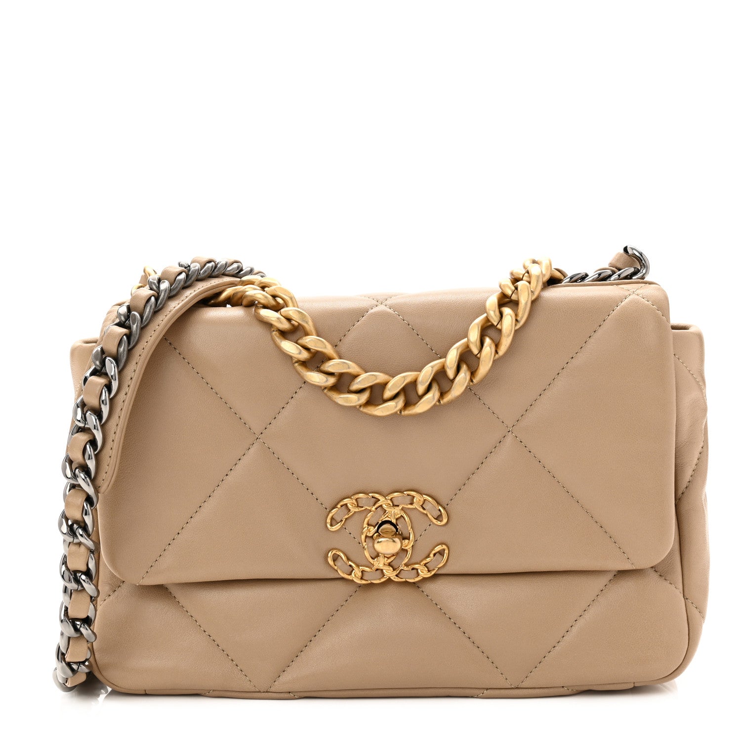 Lambskin Quilted Medium CHNL 19 Flap Dark Beige