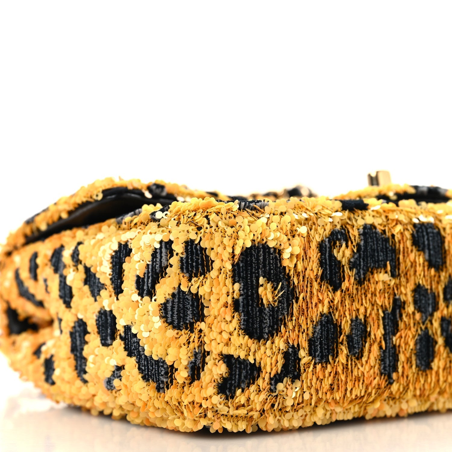 Sequin Mixed Fibers Leopard Print Mini Rectangular Flap Black Orange