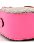 GG Supreme Monogram Textured Dollar Calfskin Web Ophidia Small Crossbody Bag Beige Ebony Fuchsia