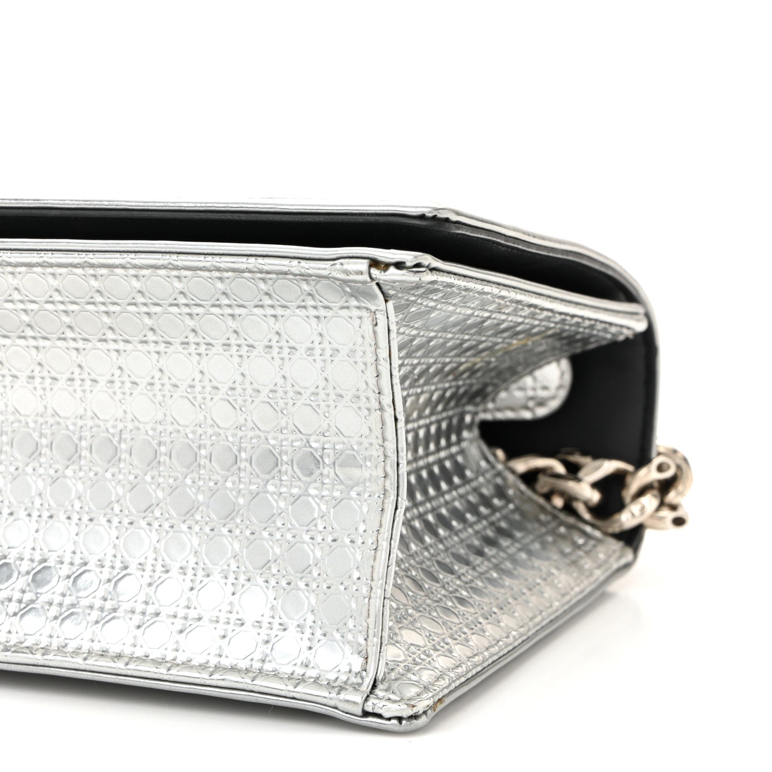 Metallic Patent Micro-Cannage Small D1ORama Flap Bag Silver